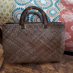 Gail DeLoach Woven Rattan w/ Tortoise Handles